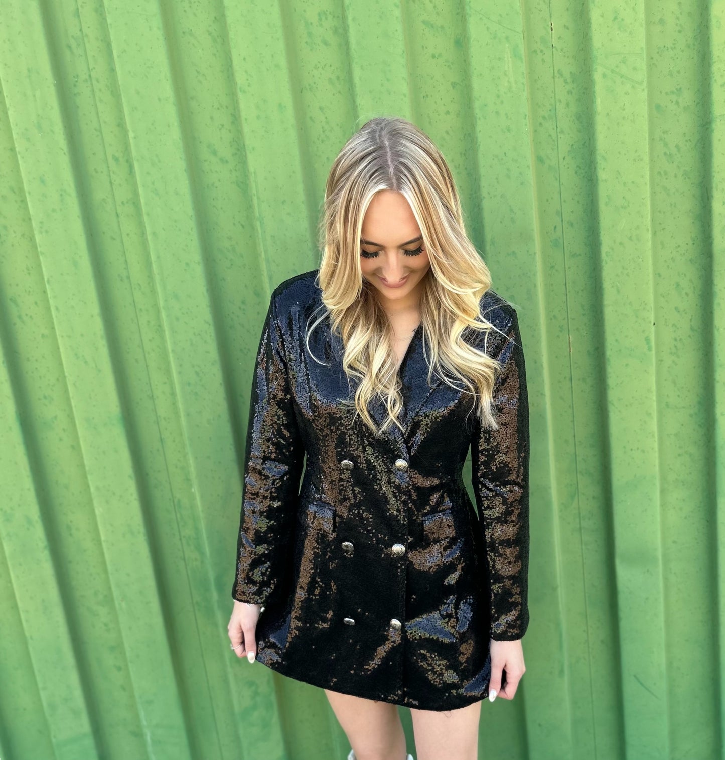 Black button down sequin dress